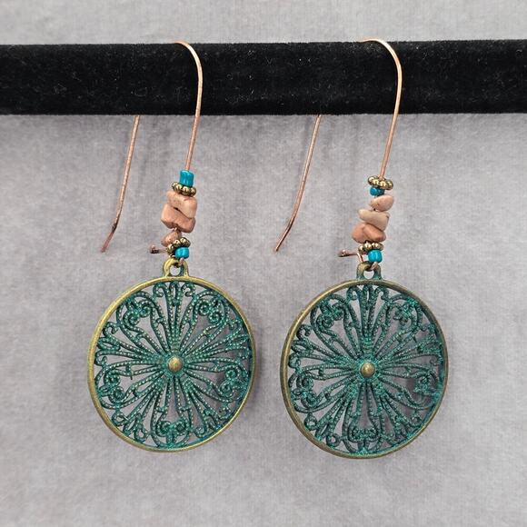 Blue Circle Floral Dangle Bead Hoop Hook Earrings Boho Fashion Jewelry JB8-1 - Picture 1 of 4